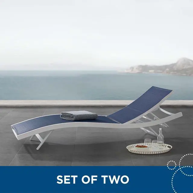 Alt view image 5 of 5 - Glimpse Outdoor Patio Mesh Chaise Lounge Set of 2 White Navy