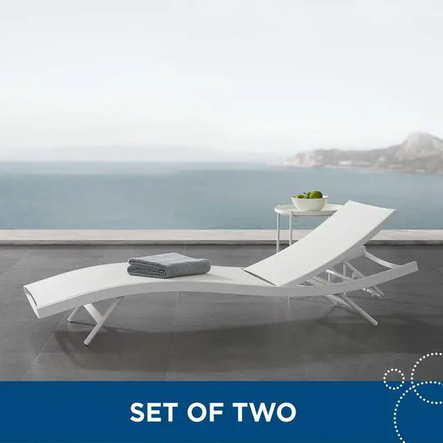 Alt view image 5 of 12 - Glimpse Outdoor Patio Mesh Chaise Lounge Set of 2 White White