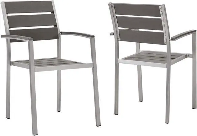Main image of Shore Outdoor Patio Aluminum Dining Armchair Set of 2 Silver Gray