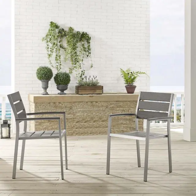 Alt view image 4 of 4 - Shore Outdoor Patio Aluminum Dining Armchair Set of 2 Silver Gray