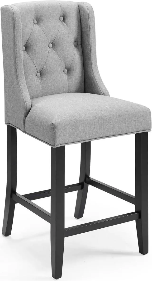 Alt view image 2 of 6 - Baronet Counter Bar Stool Upholstered Fabric Set of 2 Light Gray