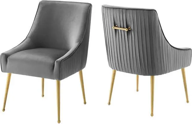 Main image of Discern Pleated Back Upholstered Performance Velvet Dining Chair Set of 2 Gray
