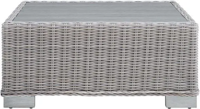 Alt view image 3 of 6 - Conway 32" Outdoor Patio Wicker Rattan Coffee Table Light Gray