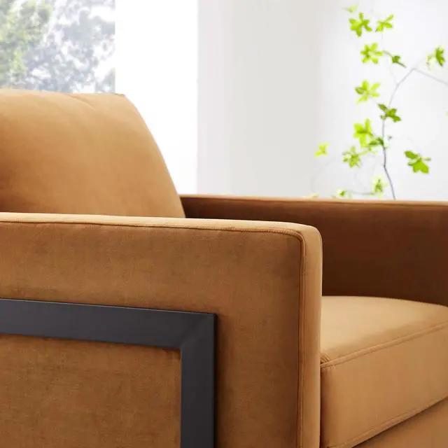 Alt view image 6 of 13 - Posse Performance Velvet Accent Chair Black Cognac
