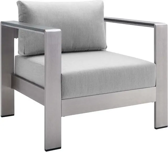 Main image of Shore Sunbrella Fabric Aluminum Outdoor Patio Armchair Silver Gray