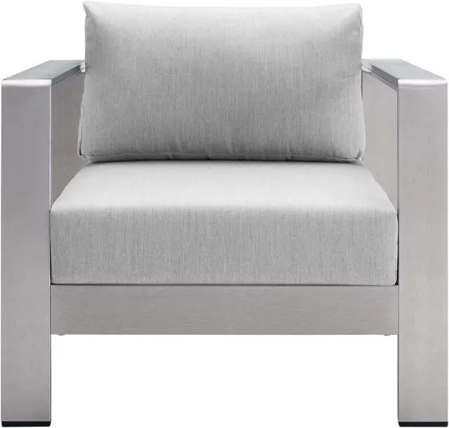 Alt view image 4 of 6 - Shore Sunbrella Fabric Aluminum Outdoor Patio Armchair Silver Gray