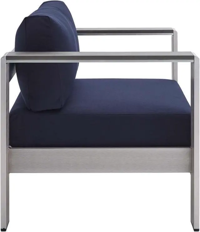 Alt view image 2 of 6 - Shore Sunbrella Fabric Aluminum Outdoor Patio Armchair Silver Navy