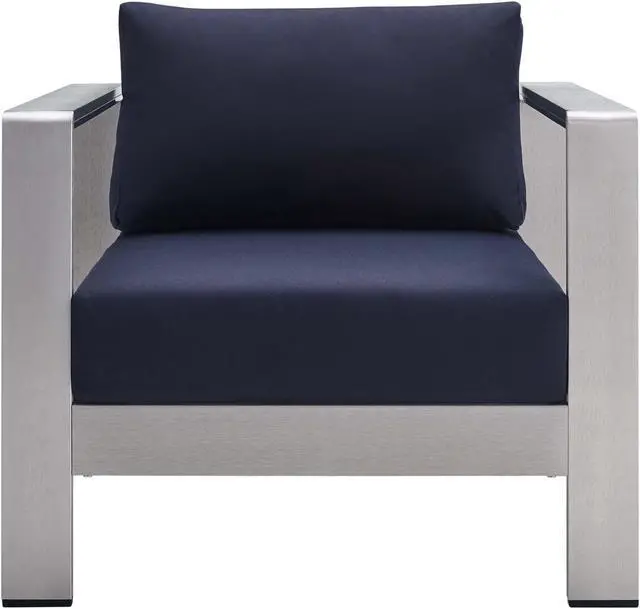 Alt view image 4 of 6 - Shore Sunbrella Fabric Aluminum Outdoor Patio Armchair Silver Navy