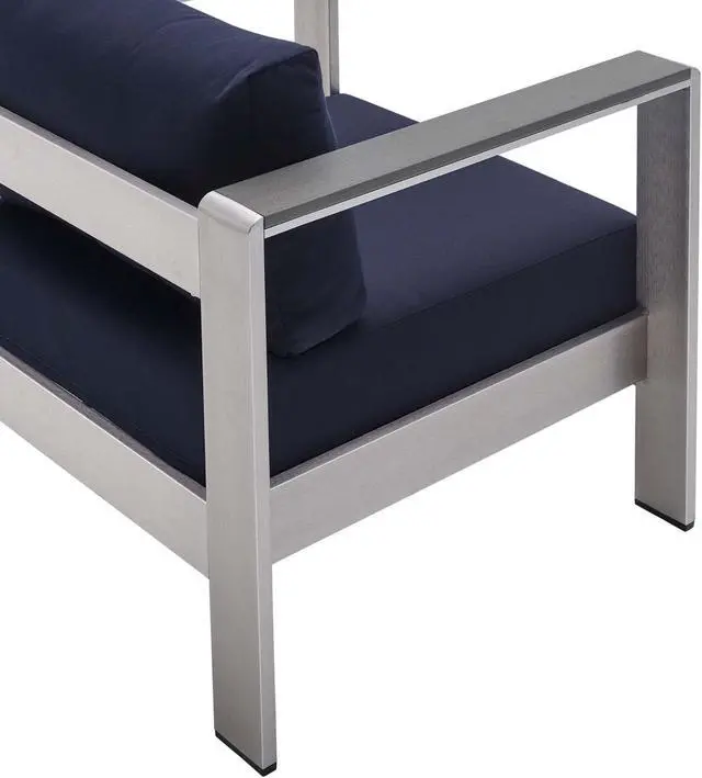 Alt view image 5 of 6 - Shore Sunbrella Fabric Aluminum Outdoor Patio Armchair Silver Navy