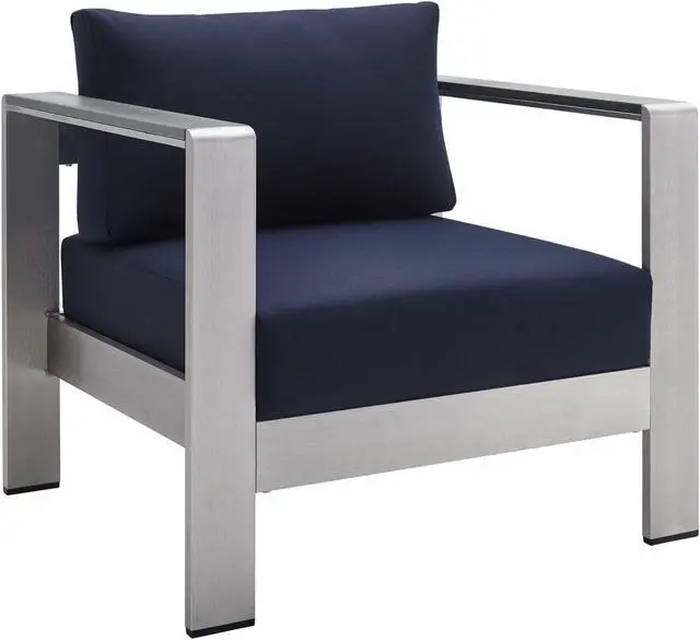 Main image of Shore Sunbrella Fabric Aluminum Outdoor Patio Armchair Silver Navy