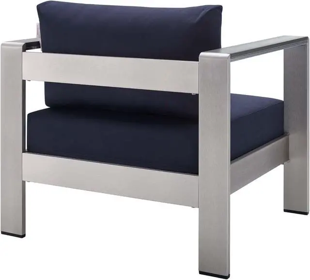 Alt view image 3 of 6 - Shore Sunbrella Fabric Aluminum Outdoor Patio Armchair Silver Navy