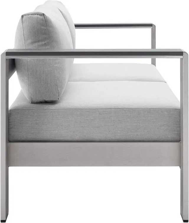 Alt view image 2 of 6 - Shore Sunbrella Fabric Aluminum Outdoor Patio Loveseat Silver Gray