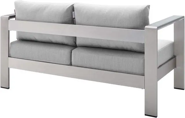Alt view image 3 of 6 - Shore Sunbrella Fabric Aluminum Outdoor Patio Loveseat Silver Gray