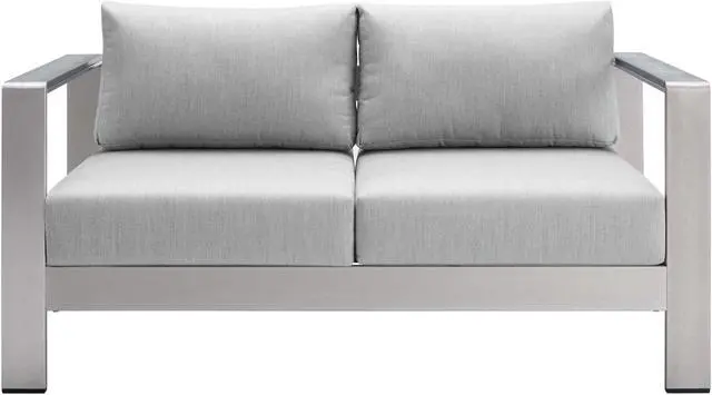 Alt view image 4 of 6 - Shore Sunbrella Fabric Aluminum Outdoor Patio Loveseat Silver Gray