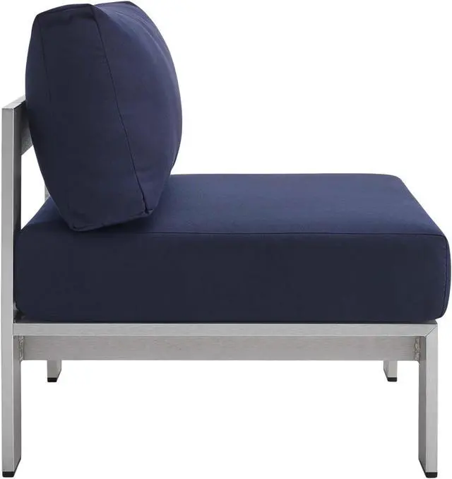 Alt view image 2 of 13 - Shore Sunbrella Fabric Aluminum Outdoor Patio Armless Chair Silver Navy