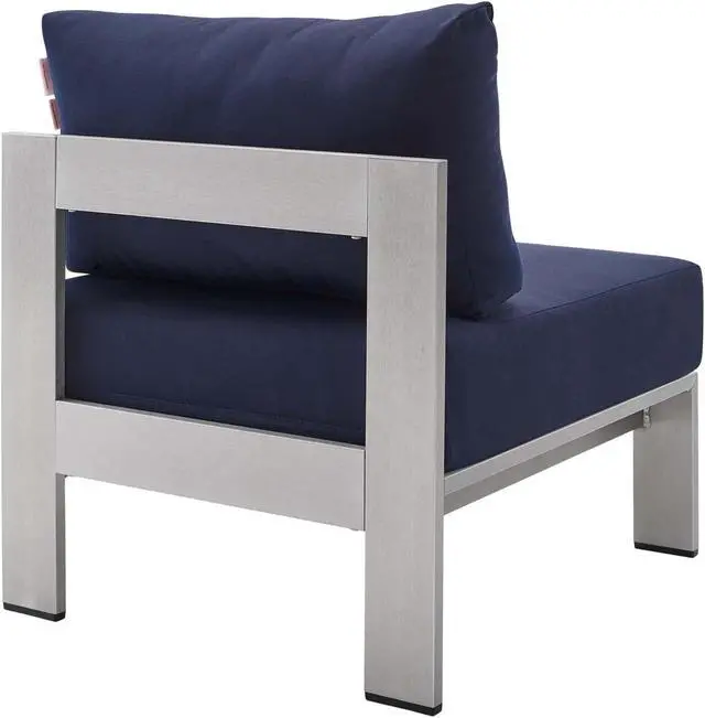 Alt view image 3 of 13 - Shore Sunbrella Fabric Aluminum Outdoor Patio Armless Chair Silver Navy