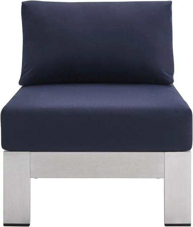 Alt view image 4 of 13 - Shore Sunbrella Fabric Aluminum Outdoor Patio Armless Chair Silver Navy
