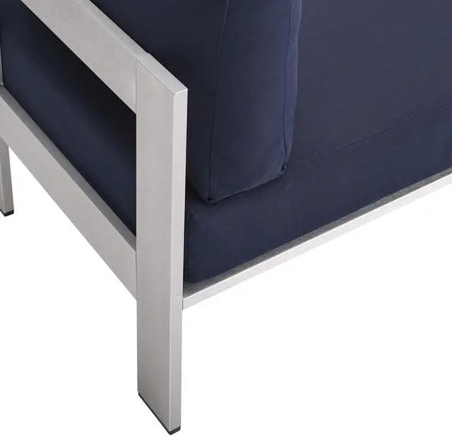 Alt view image 5 of 13 - Shore Sunbrella Fabric Aluminum Outdoor Patio Armless Chair Silver Navy