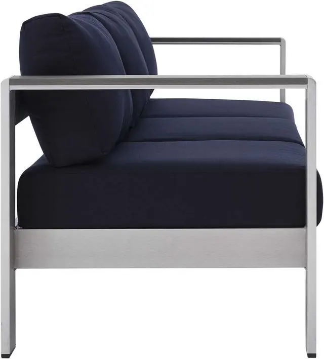 Alt view image 2 of 6 - Shore Sunbrella Fabric Aluminum Outdoor Patio Sofa Silver Navy