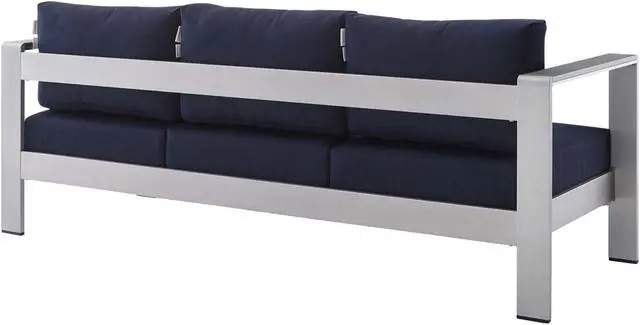 Alt view image 3 of 6 - Shore Sunbrella Fabric Aluminum Outdoor Patio Sofa Silver Navy