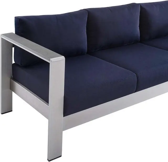 Alt view image 5 of 6 - Shore Sunbrella Fabric Aluminum Outdoor Patio Sofa Silver Navy