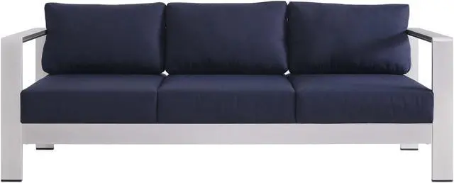 Alt view image 4 of 6 - Shore Sunbrella Fabric Aluminum Outdoor Patio Sofa Silver Navy