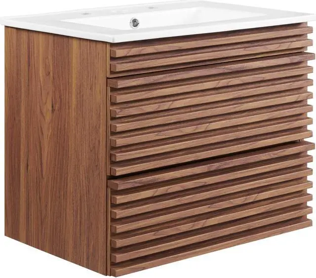 Main image of Render 24" Wall-Mount Bathroom Vanity Walnut White