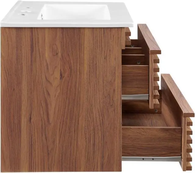 Alt view image 2 of 6 - Render 24" Wall-Mount Bathroom Vanity Walnut White