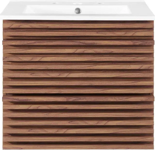 Alt view image 4 of 6 - Render 24" Wall-Mount Bathroom Vanity Walnut White