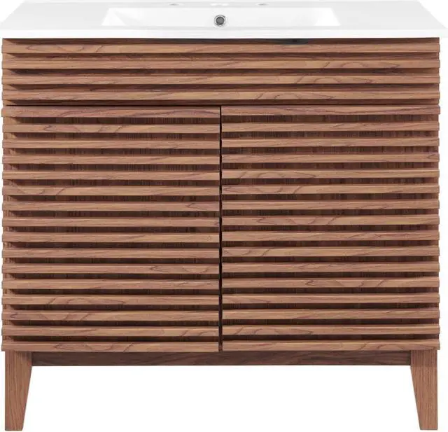 Alt view image 3 of 6 - Render 36" Bathroom Vanity Walnut White