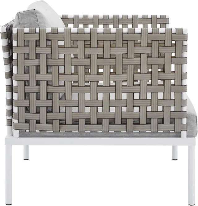 Alt view image 2 of 13 - Harmony Sunbrella Basket Weave Outdoor Patio Aluminum Armchair Tan Gray