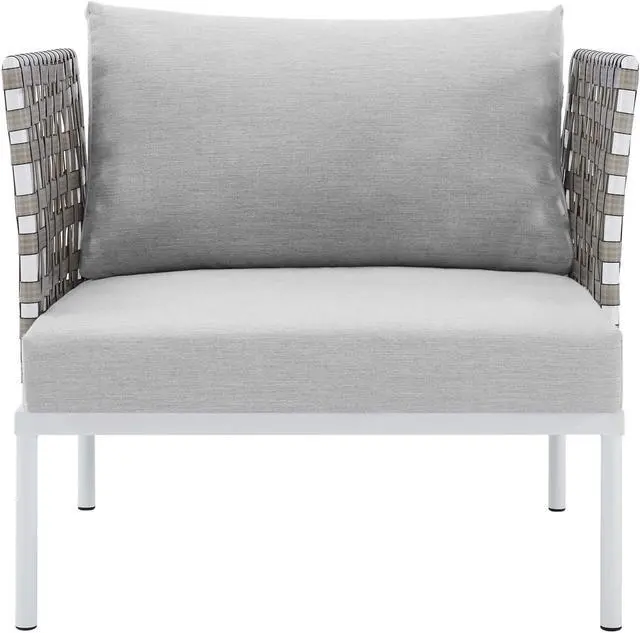 Alt view image 4 of 13 - Harmony Sunbrella Basket Weave Outdoor Patio Aluminum Armchair Tan Gray