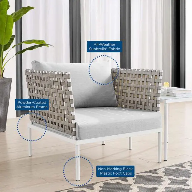 Alt view image 6 of 13 - Harmony Sunbrella Basket Weave Outdoor Patio Aluminum Armchair Tan Gray