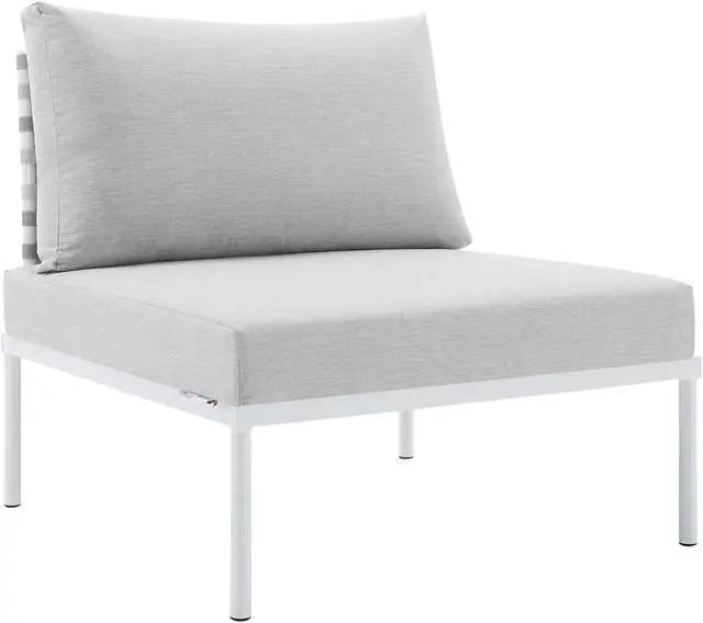 Main image of Harmony Sunbrella Basket Weave Outdoor Patio Aluminum Armless Chair Taupe Gray