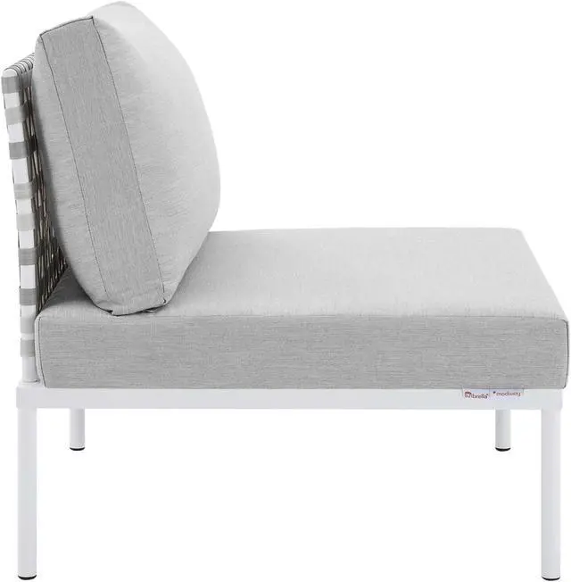 Alt view image 2 of 13 - Harmony Sunbrella Basket Weave Outdoor Patio Aluminum Armless Chair Taupe Gray