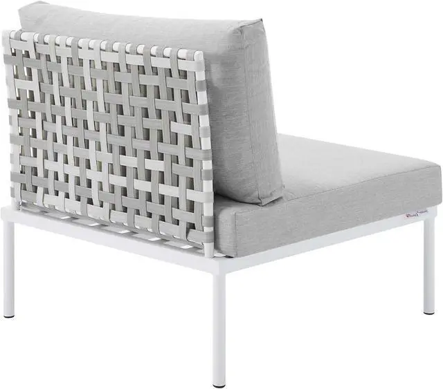 Alt view image 3 of 13 - Harmony Sunbrella Basket Weave Outdoor Patio Aluminum Armless Chair Taupe Gray