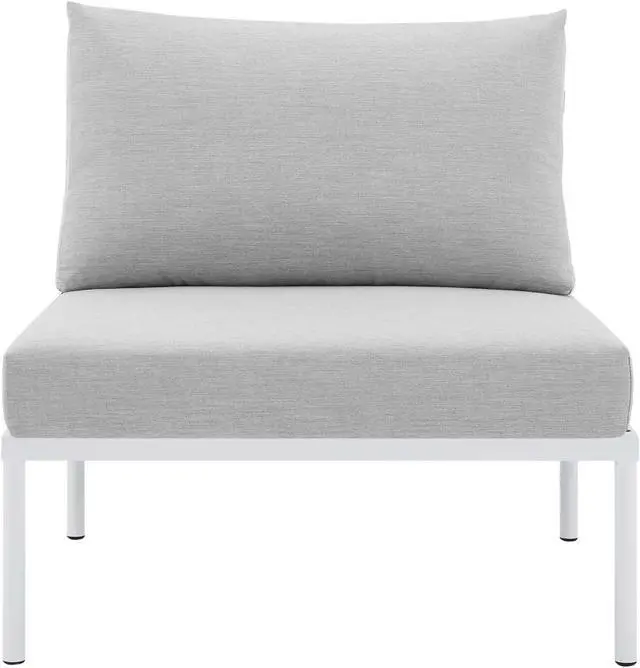 Alt view image 4 of 13 - Harmony Sunbrella Basket Weave Outdoor Patio Aluminum Armless Chair Taupe Gray