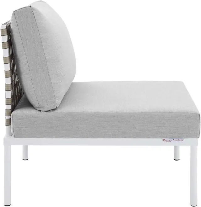 Alt view image 2 of 13 - Harmony Sunbrella Basket Weave Outdoor Patio Aluminum Armless Chair Tan Gray
