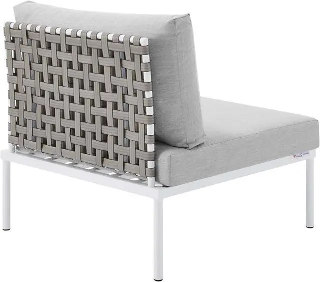Alt view image 3 of 13 - Harmony Sunbrella Basket Weave Outdoor Patio Aluminum Armless Chair Tan Gray