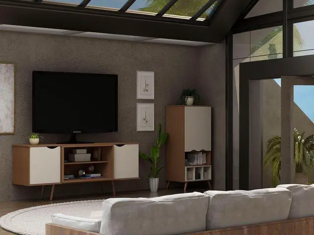 Alt view image 6 of 14 - Hampton 62.99 TV Stand in Off White and Maple Cream