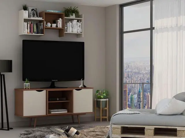 Alt view image 6 of 14 - Hampton 53.54 TV Stand in Off White and Maple Cream