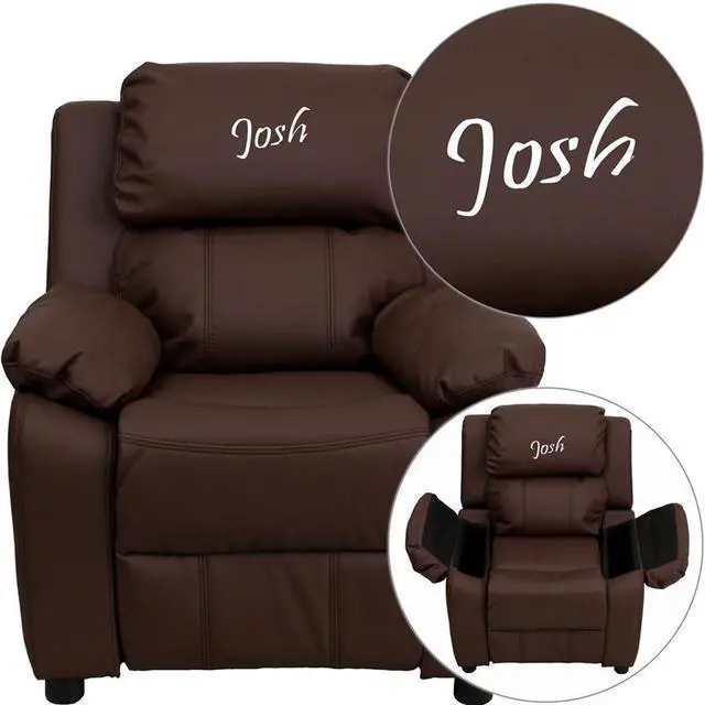 Main image of Personalized BRN Kids Recliner BT-7985-KID-BRN-LEA-TXTEMB-GG