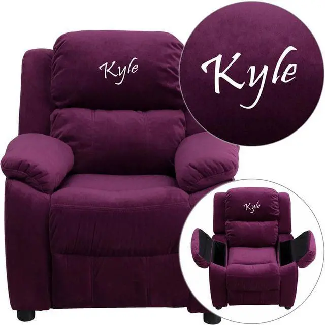 Main image of Personalized PUR Kids Recliner BT-7985-KID-MIC-PUR-TXTEMB-GG