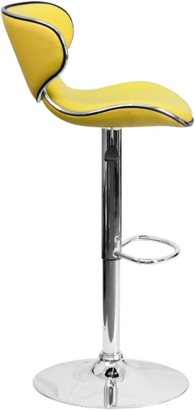Alt view image 19 of 20 - Contemporary Cozy Mid-Back Yellow Vinyl Adjustable Height Barstool with Chrome Base
