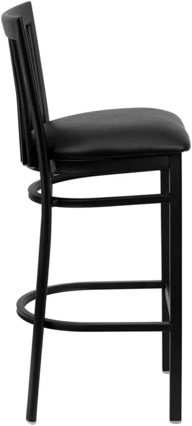 Alt view image 2 of 9 - HERCULES Series Black School House Back Metal Restaurant Barstool - Black Vinyl Seat