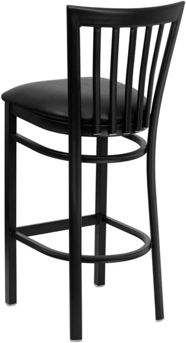 Alt view image 3 of 9 - HERCULES Series Black School House Back Metal Restaurant Barstool - Black Vinyl Seat