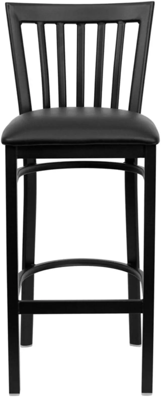 Alt view image 4 of 9 - HERCULES Series Black School House Back Metal Restaurant Barstool - Black Vinyl Seat