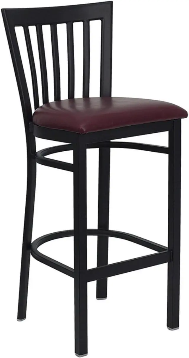 Main image of Flash Furniture XU-DG6R8BSCH-BAR-BURV-GG Hercules Series Black School House Back Metal Restaurant Bar Stool with Burgundy Vinyl Seat