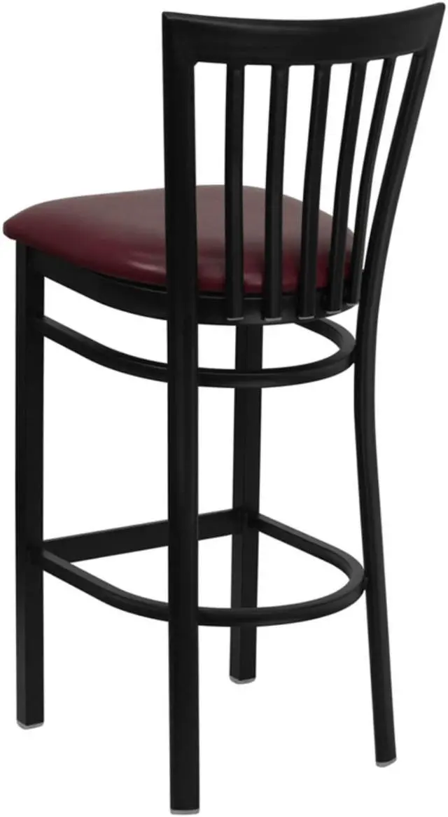 Alt view image 3 of 14 - Flash Furniture XU-DG6R8BSCH-BAR-BURV-GG Hercules Series Black School House Back Metal Restaurant Bar Stool with Burgundy Vinyl Seat