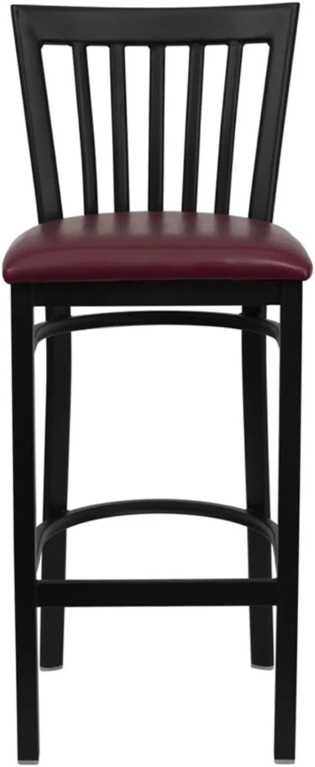 Alt view image 4 of 14 - Flash Furniture XU-DG6R8BSCH-BAR-BURV-GG Hercules Series Black School House Back Metal Restaurant Bar Stool with Burgundy Vinyl Seat